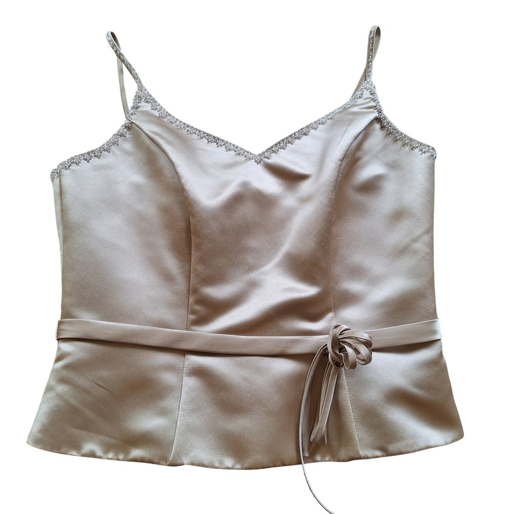 Bella Formals Venus Gold‎ Satin Formal Beaded Top Coquette Lined Volup Plus